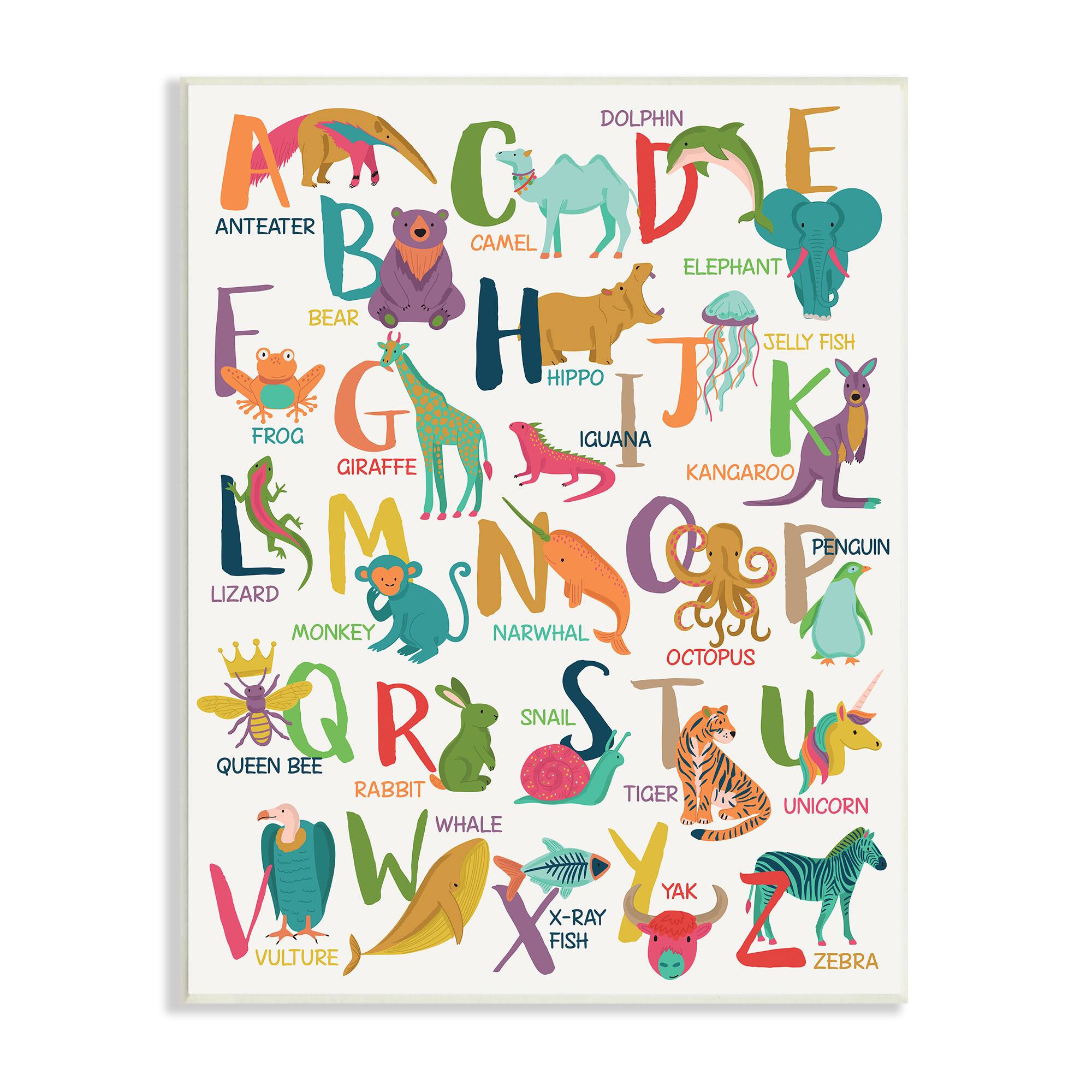 Stupell Industries Joyful Animal Alphabet Kid's Playful ABC Typography Wall Plaque